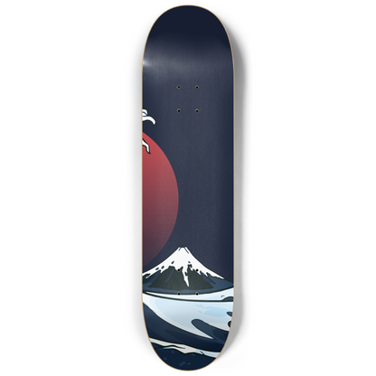 Red Moon And The Great Wave Of Kanagawa Triple Skateboard Wall Art