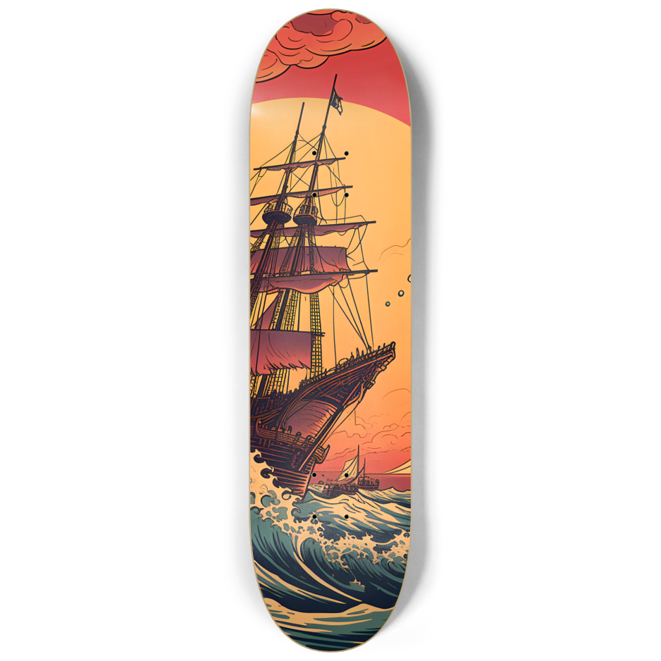 Galleon At The Great Wave Of Kanagawa Triple Skateboard Wall Art