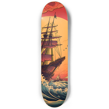 Galleon At The Great Wave Of Kanagawa Triple Skateboard Wall Art