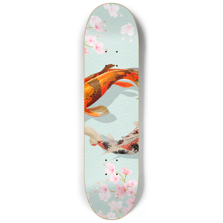 Fish Koi Yin Yang Sakura Triple Skateboard Wall Art