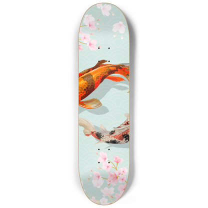 Fish Koi Yin Yang Sakura Triple Skateboard Wall Art