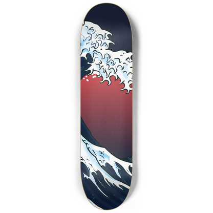 Red Moon And The Great Wave Of Kanagawa Triple Skateboard Wall Art