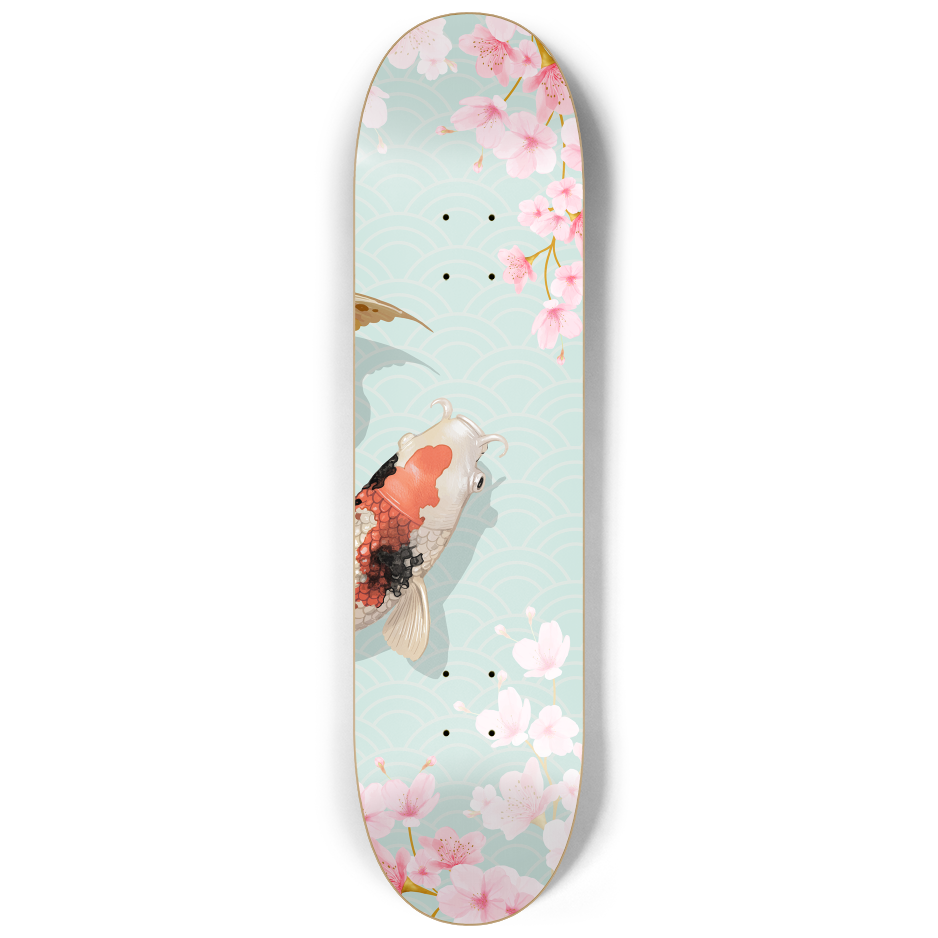 Fish Koi Yin Yang Sakura Triple Skateboard Wall Art