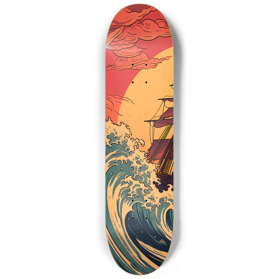 Galleon At The Great Wave Of Kanagawa Triple Skateboard Wall Art