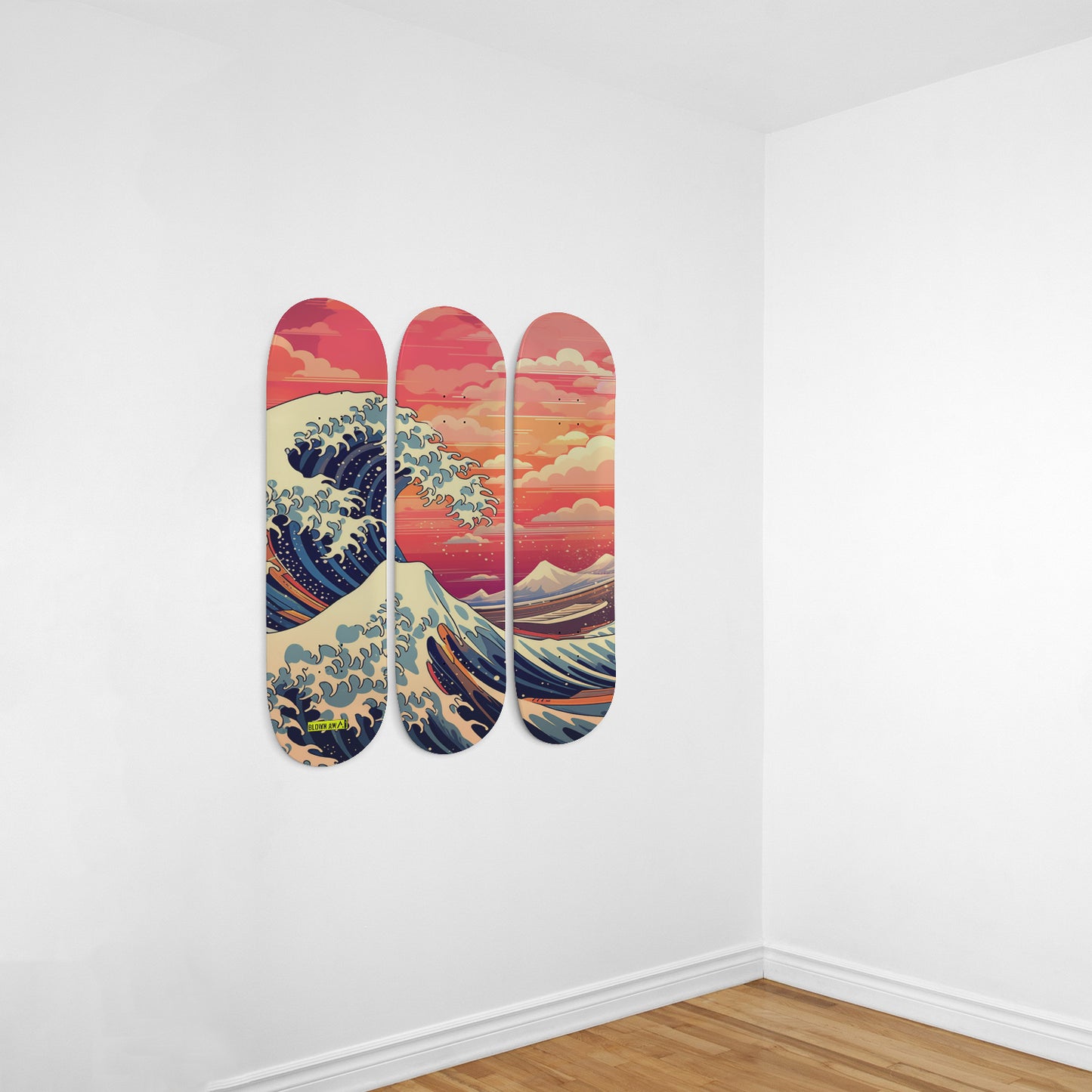 Colourful Futuristic The Great Wave Of Kanagawa Triple Skateboard Wall Art