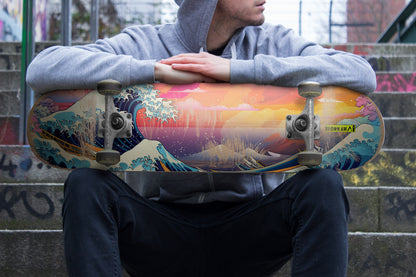 The Colourful Great Wave Of Kanagawa Single Skateboard Wall Art