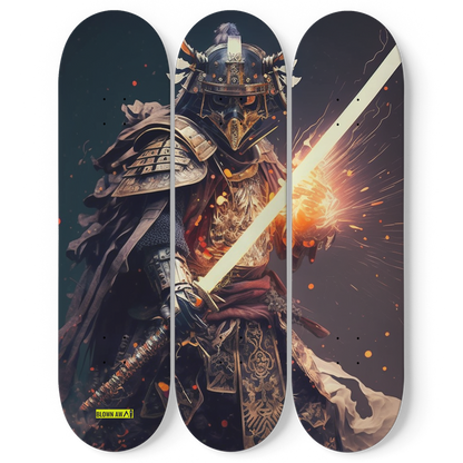 Samurai Warrior Waving A Laser Sword Triple Skateboard Wall Art