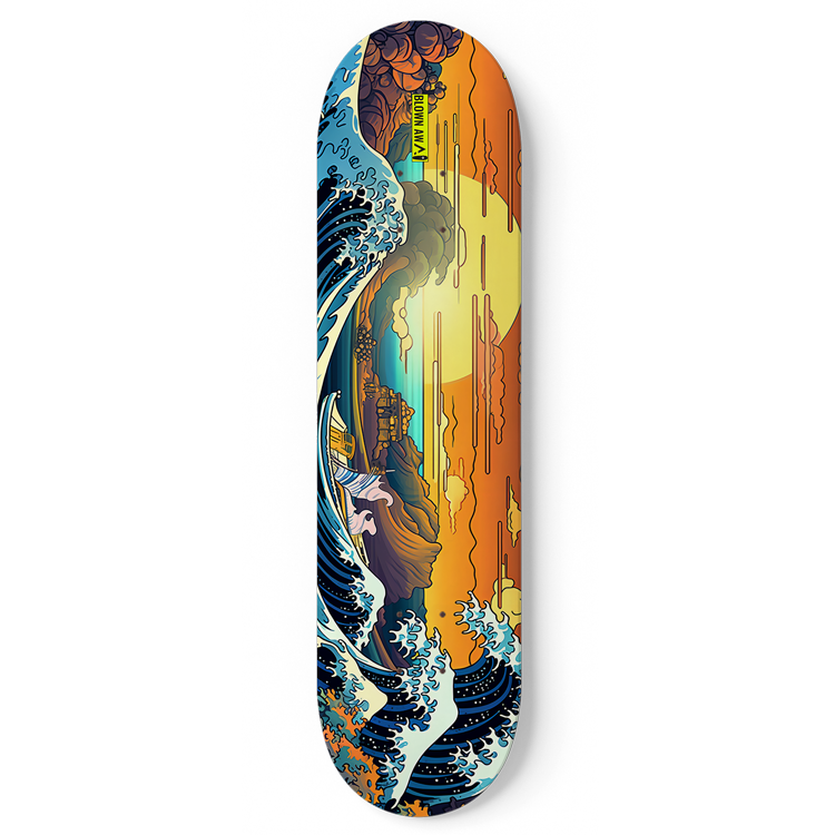 The Sunset At Great Wave Of Kanagawa Single Skateboard Wall Art