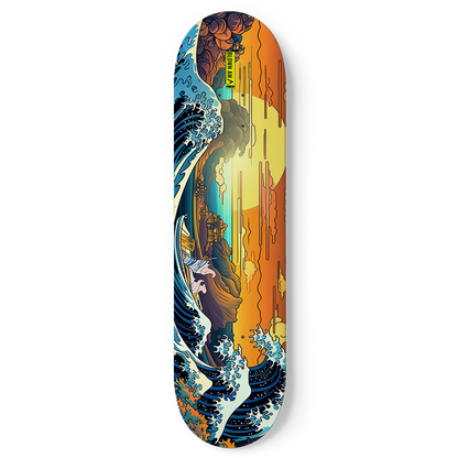 The Sunset At Great Wave Of Kanagawa Single Skateboard Wall Art