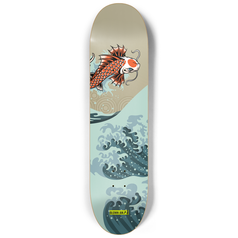 Fish Koi Yin Yang In The Great Wave Of Kanagawa Triple Skateboard Wall Art