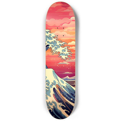 Colourful Futuristic The Great Wave Of Kanagawa Triple Skateboard Wall Art