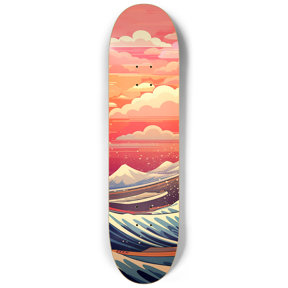 Colourful Futuristic The Great Wave Of Kanagawa Triple Skateboard Wall Art