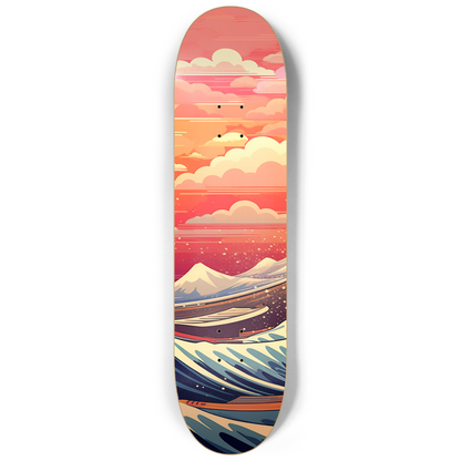 Colourful Futuristic The Great Wave Of Kanagawa Triple Skateboard Wall Art